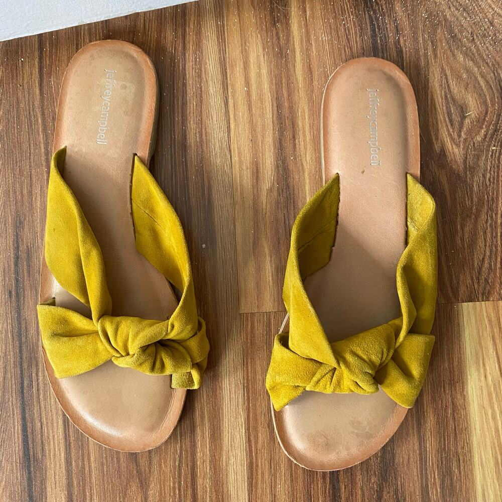 JEFFREY CAMPBELL Zocalo Suede Yellow Knot Slide Sandals Size 10 - Picture 3 of 10